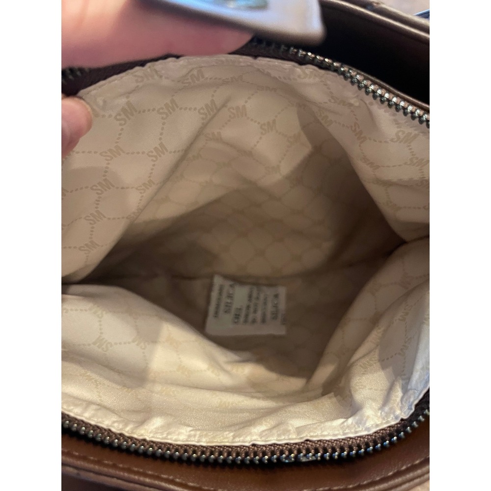 Steve Madden Brown Quilted Satchel Crossbody Bag SM Logo Handbag Minimalist Luxe - Picture 13 of 15